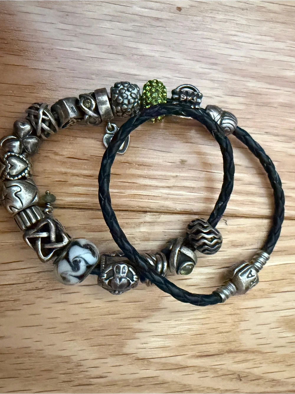Pandora Black Leather and Silver Charm Bracelets - Women's Jewelry